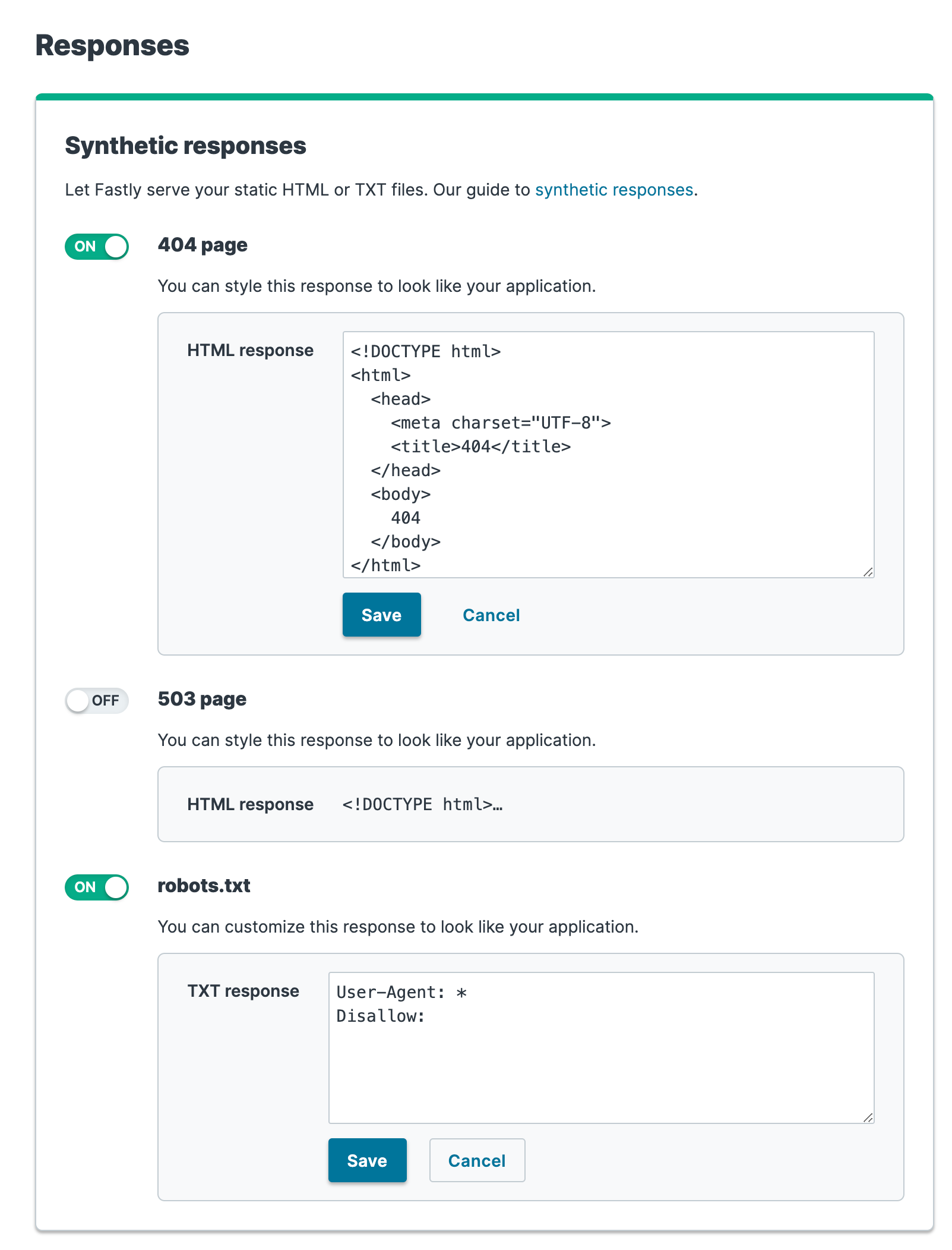 Configuring synthetic responses