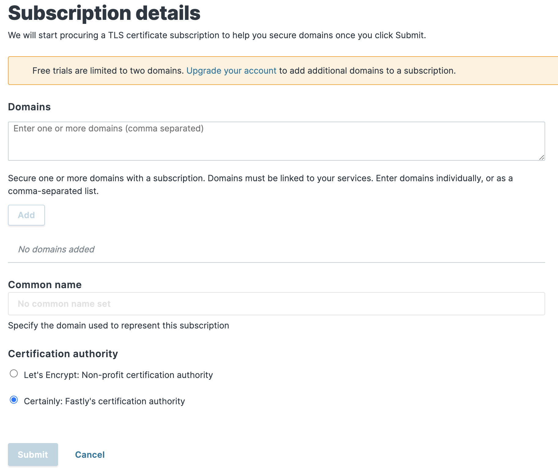 Enabling Fastly TLS