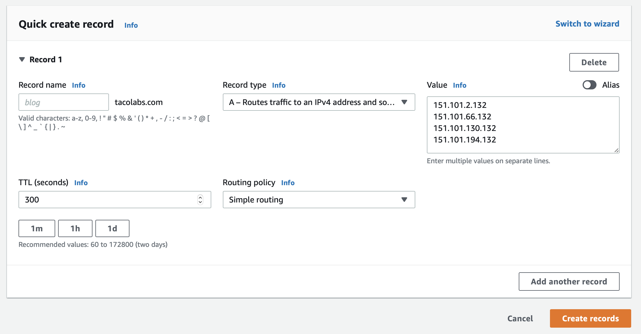 Adding the apex DNS record to AWS Route 53